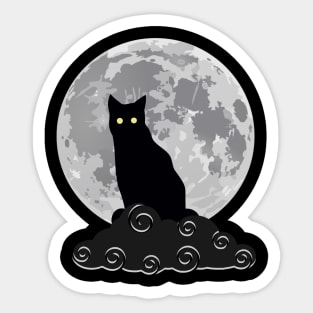 full moon and a black cat on a dark cloud Sticker